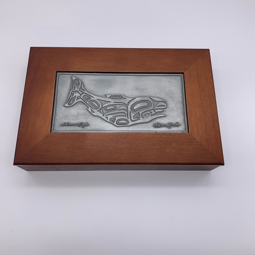 Roxana Least Salmon - Eagle Pewter & Wood Catchall Box (Vintage)